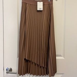 DR2 by Daniel Rainn, Asymmetric Pleated Midi Skirt, Hazelnut, S